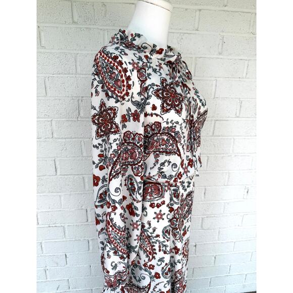 Banana Republic Paisley Print Tie Neck Dress Long Sleeve Boho Chic Midi Flowy 14 - Picture 8 of 10